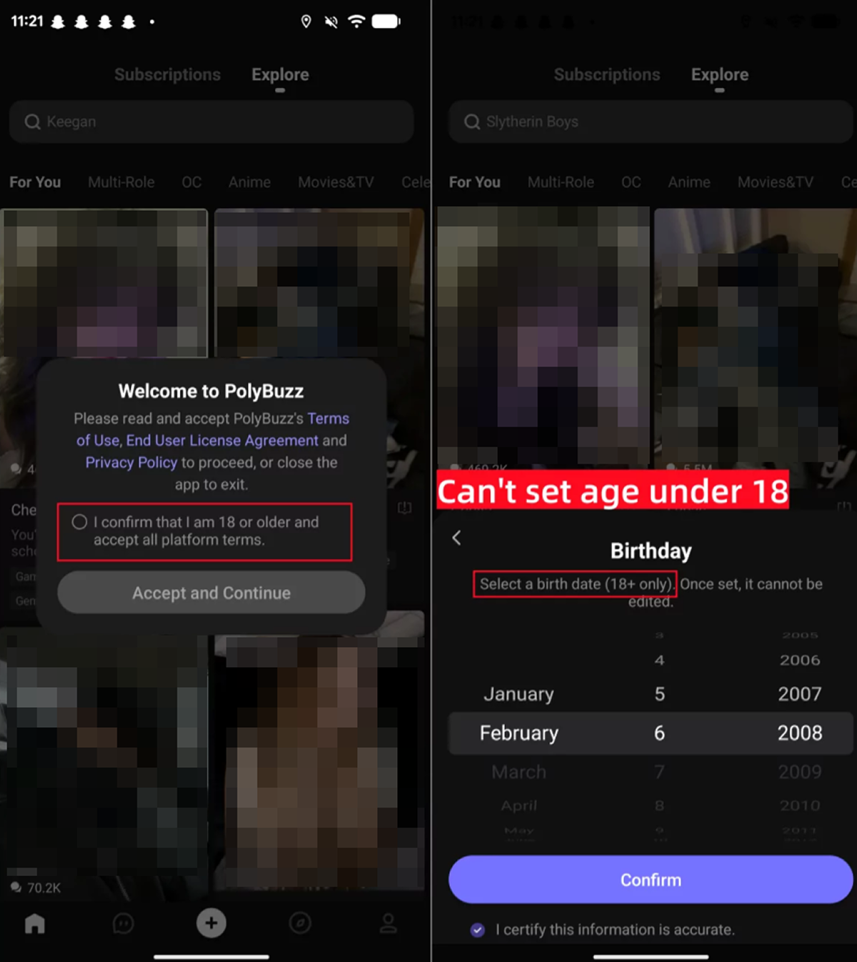 PolyBuzz AI age setup