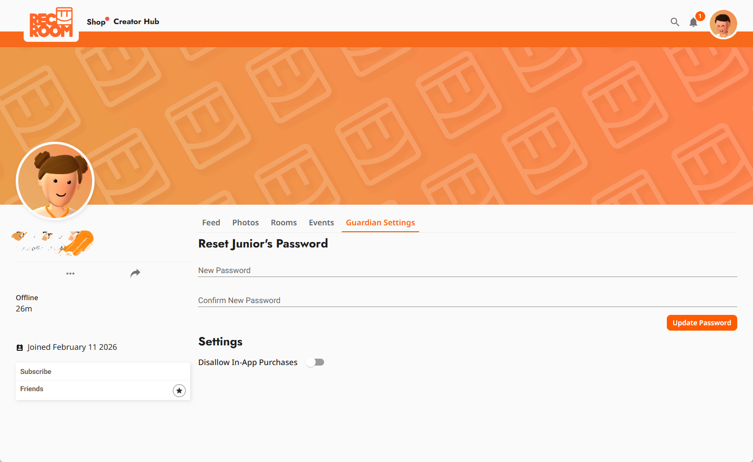 Rec Room parental dashboard