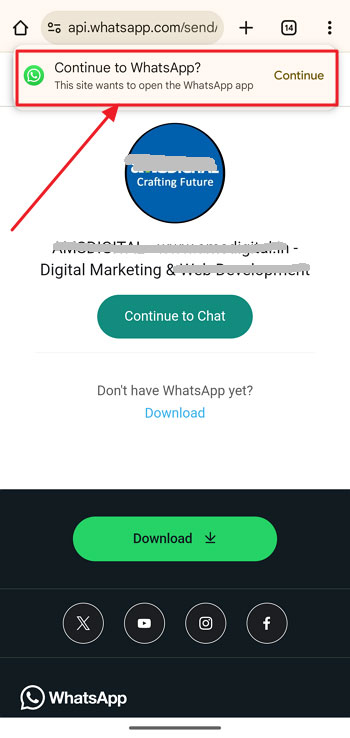 redirect you to chat with the WhatsApp contact