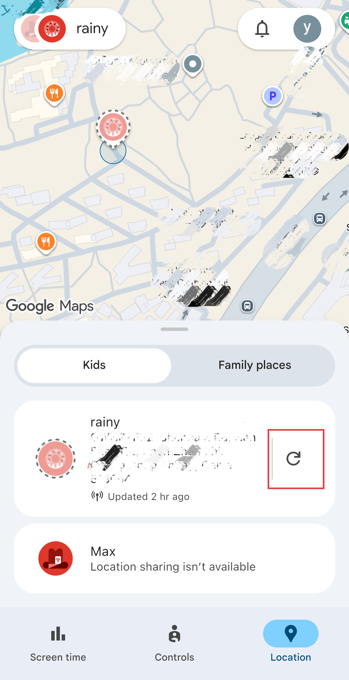 refresh location on Family Link