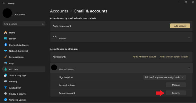 remove microsoft accounts