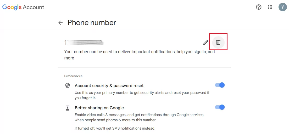 remove phone number from google