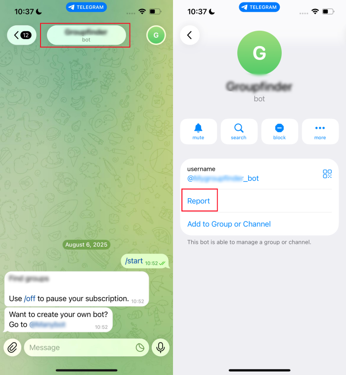 Telegram botu şikayet et