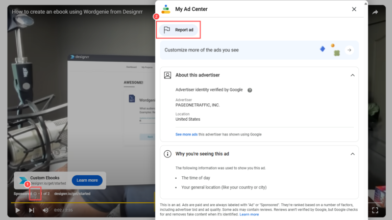 report YouTube ads
