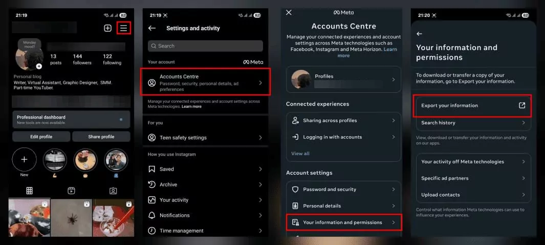 request Ins account data