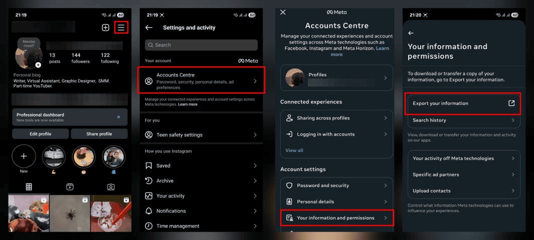 request Ins account data
