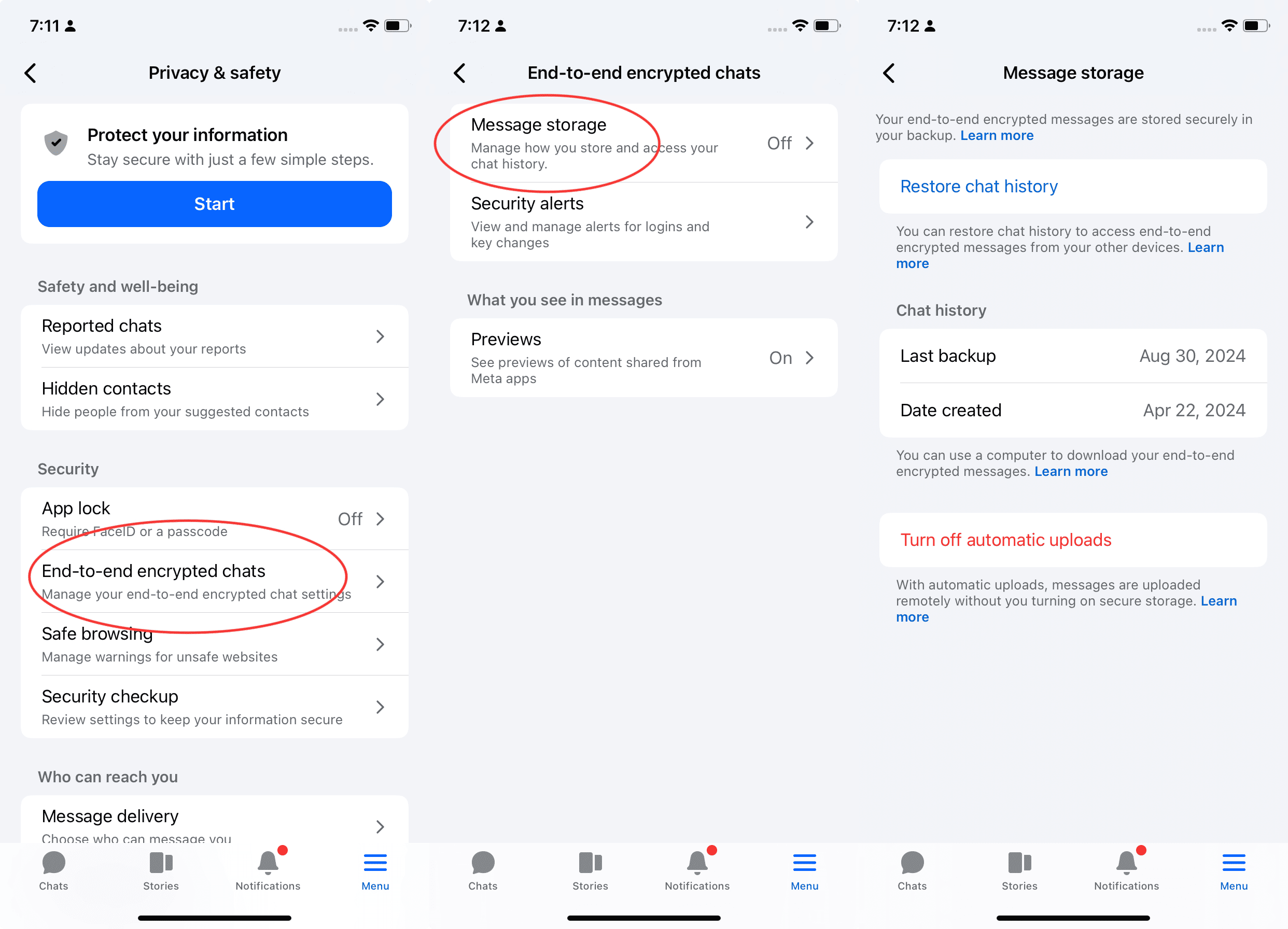 Message Storage restore option