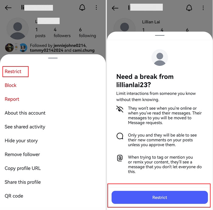 restrict an Account on Instagram