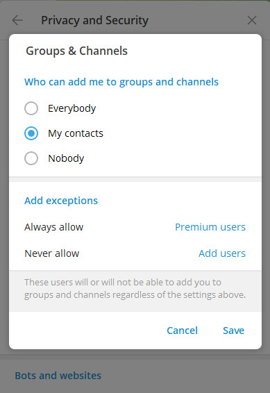 restrict telegram group invitations