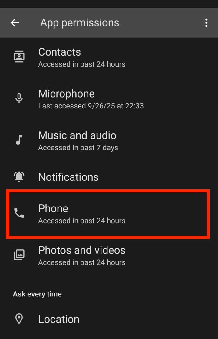 choose phone permission