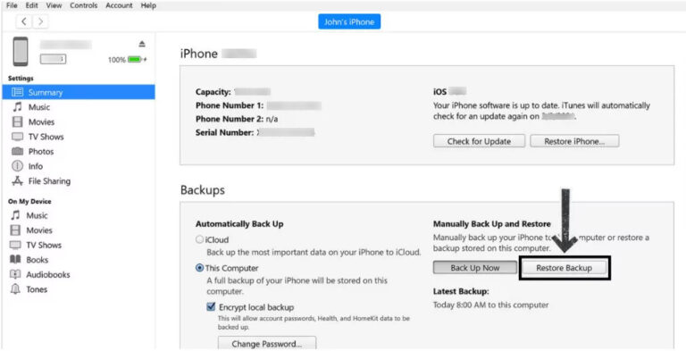 recuperare messaggi bloccati tramite iTunes