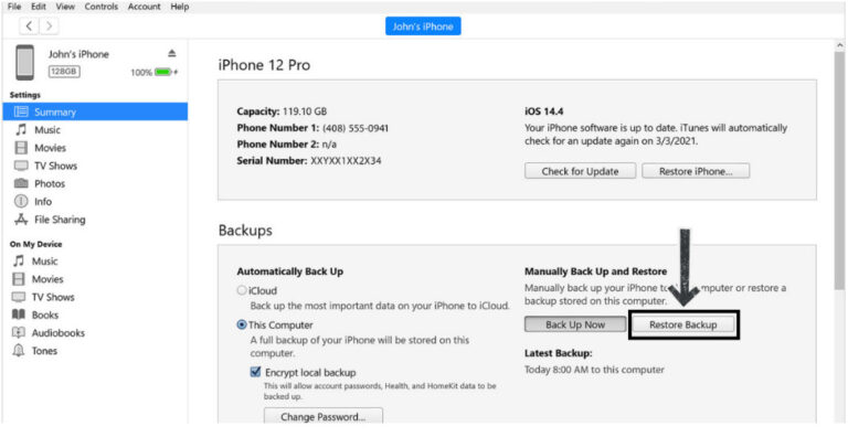 recuperare messaggi bloccati tramite iTunes