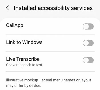 review apps installed Accessibility Services