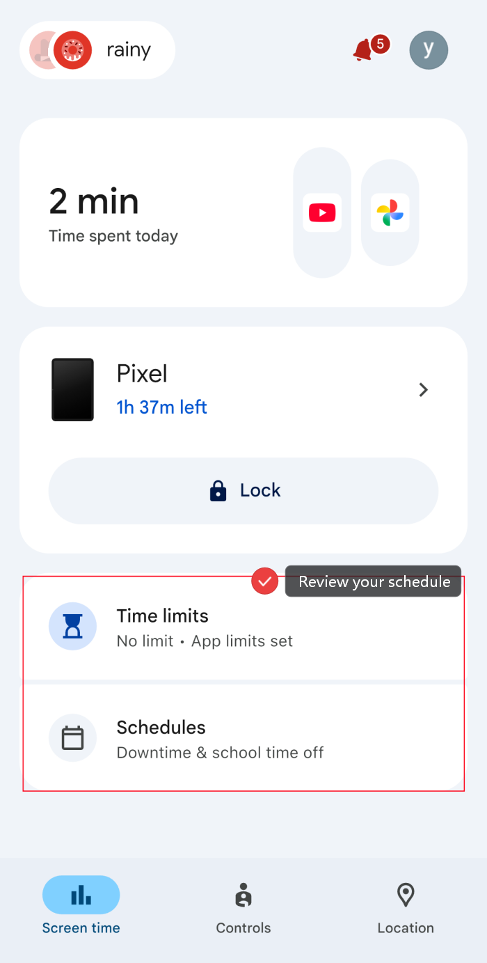 review limits on Family Link