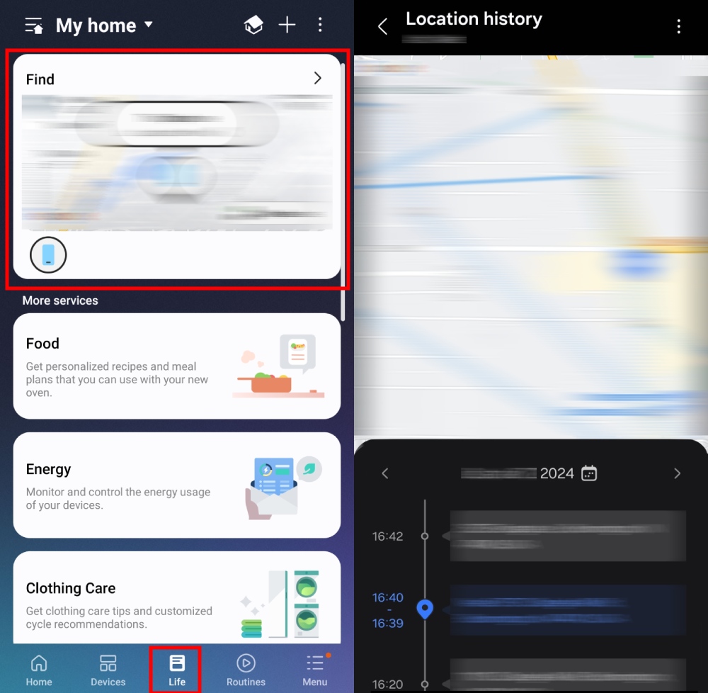 Samsung SmartThings Find location history