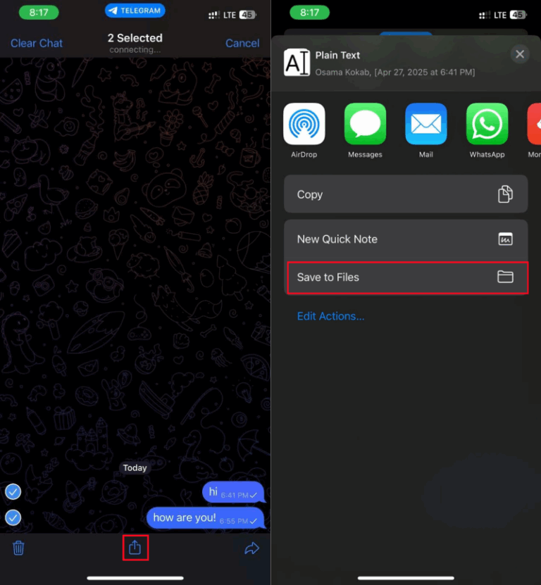 save Telegram messages to iPhone