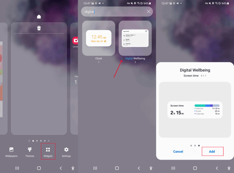 add digital wellbeing widget on Samsung