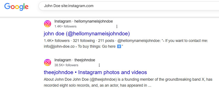 search Instagram user on Google