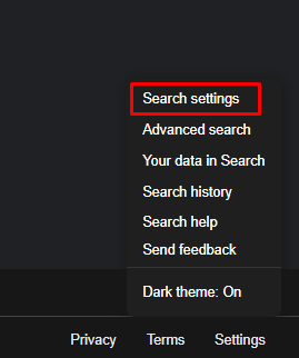 search settings
