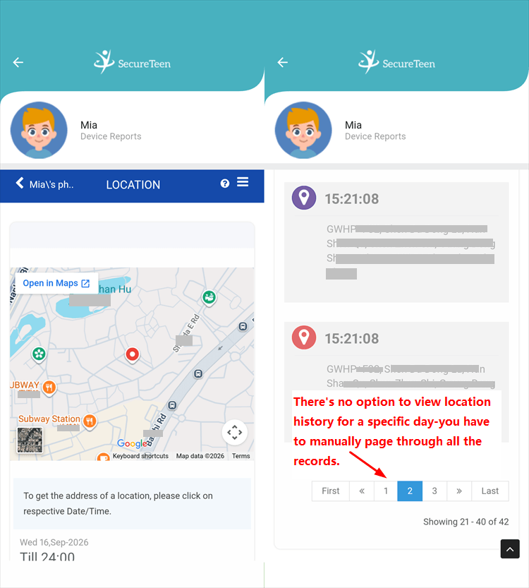 Hands-on testing of SecureTeen's location tracking feature