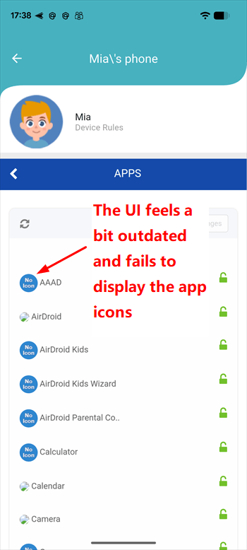 SecureTeen outdated app-blocking interface