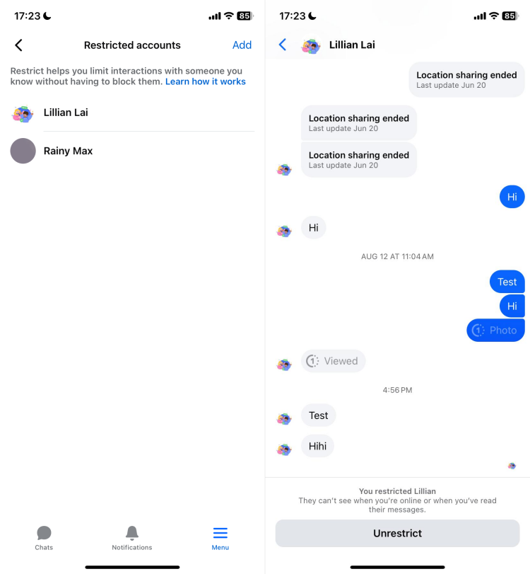 see Messenger restricted messages