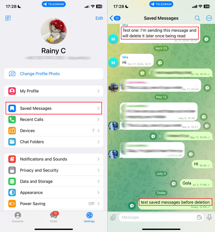 Telegram saved messages