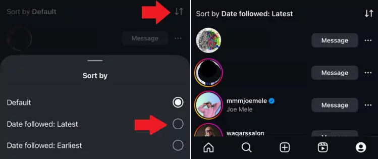 see who someone recently followed on instagram