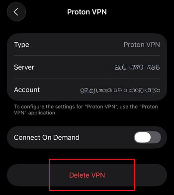 select Delete VPN