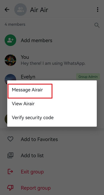 select message WhatsApp group