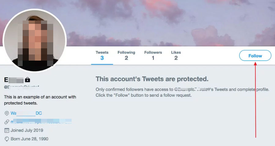 send request to private Twitter account