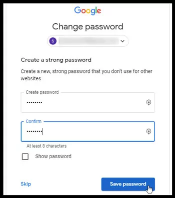 set a new Google password