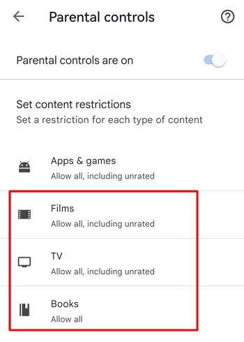 set restrictions for films TV and books