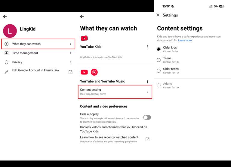 supervised kid restricted content settings