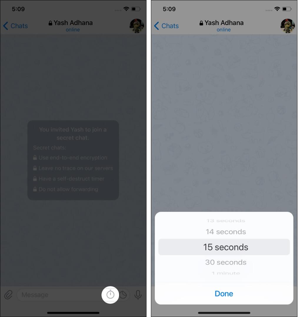 Telegram self-destruct timer