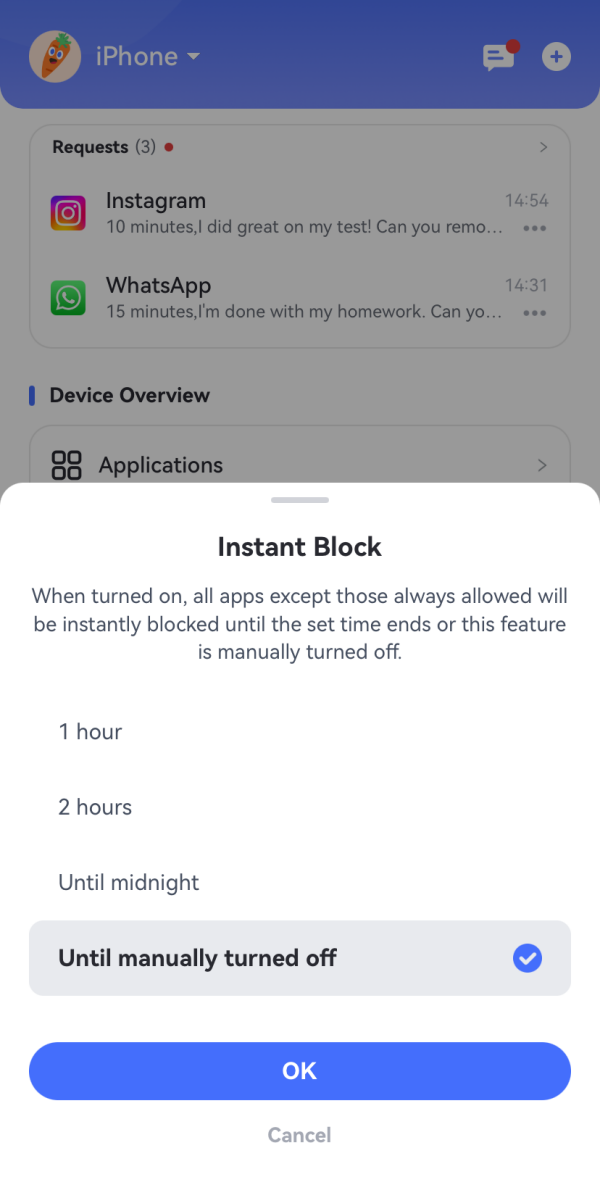 set up instant block