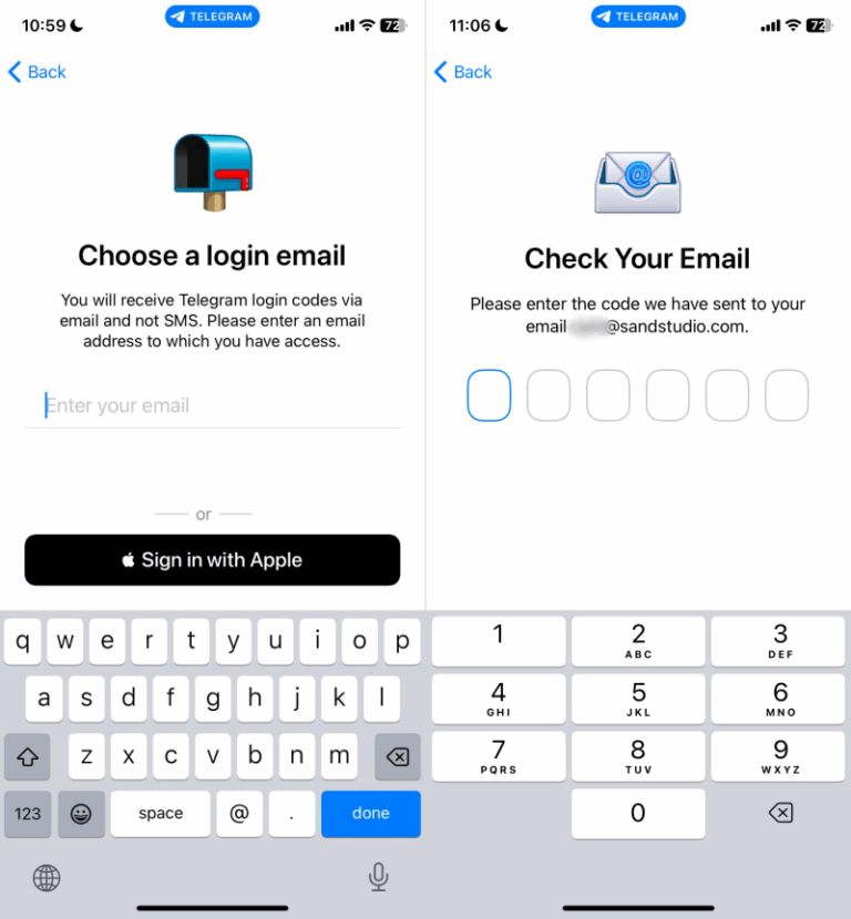 Telegram login with email