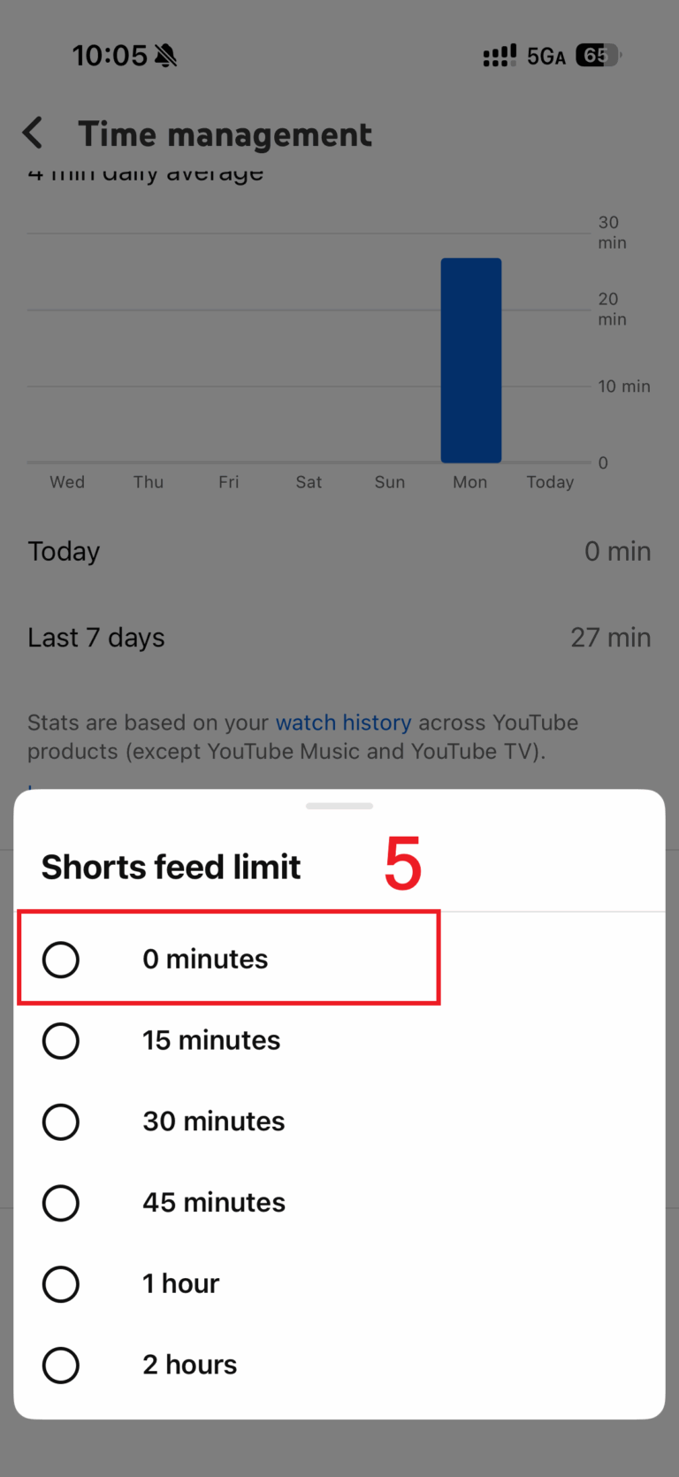 set youtube shorts feed limit on phone