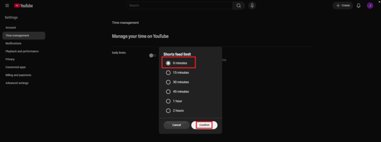 set youtube shorts feed limit on computer
