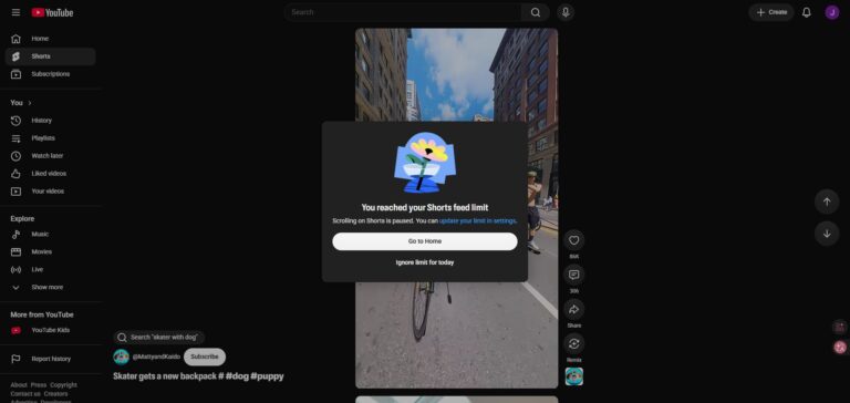 set youtube shorts feed limit on computer