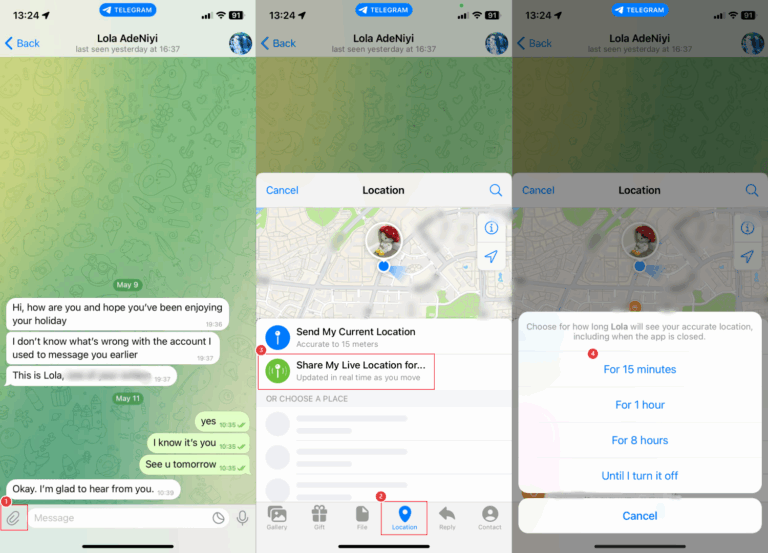 share live location on Telegram