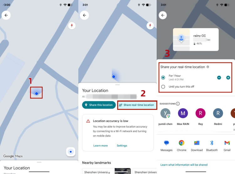 share Google Maps location