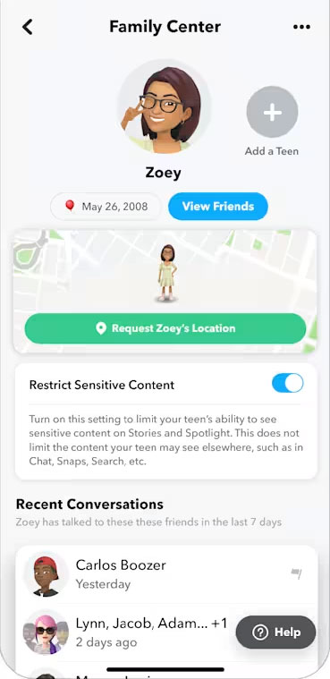 use Snapchat Family Center features