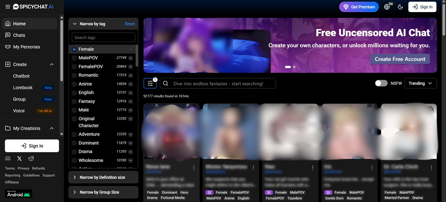 spicychat homescreen