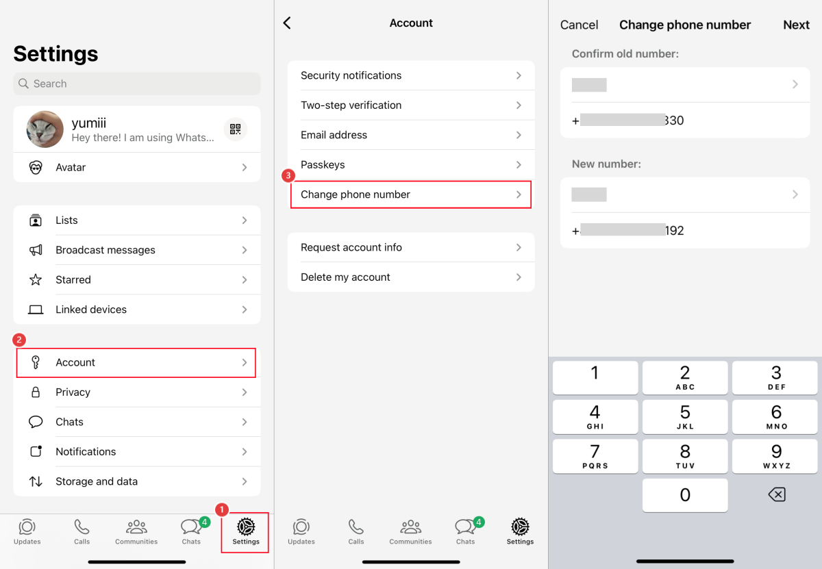 steps change whatsapp number