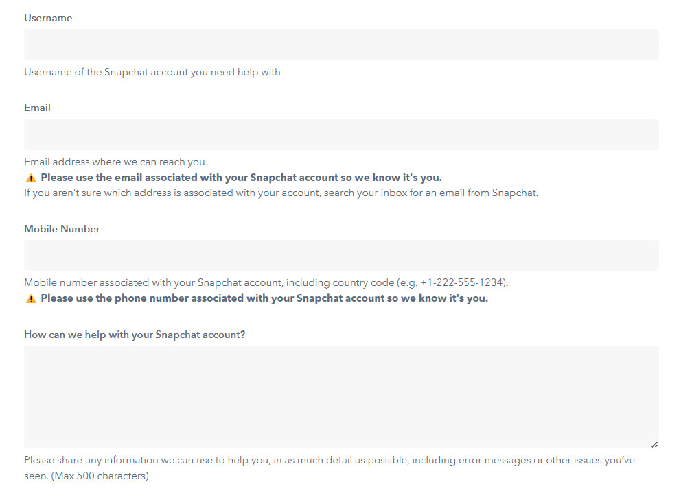 submit Snapchat Support Form
