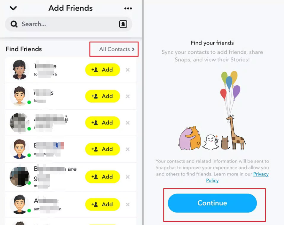 Snapchat ile kişileri senkronize et