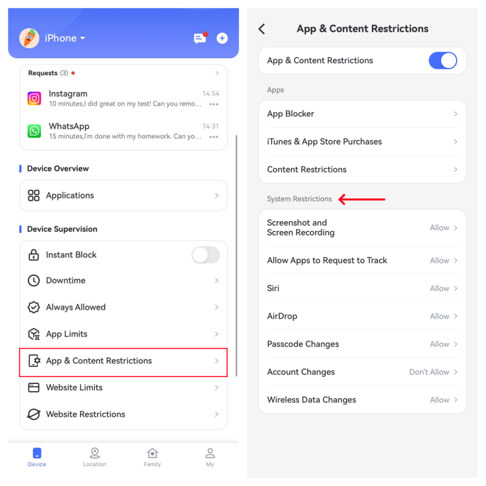 ios system restrictions in AirDroid