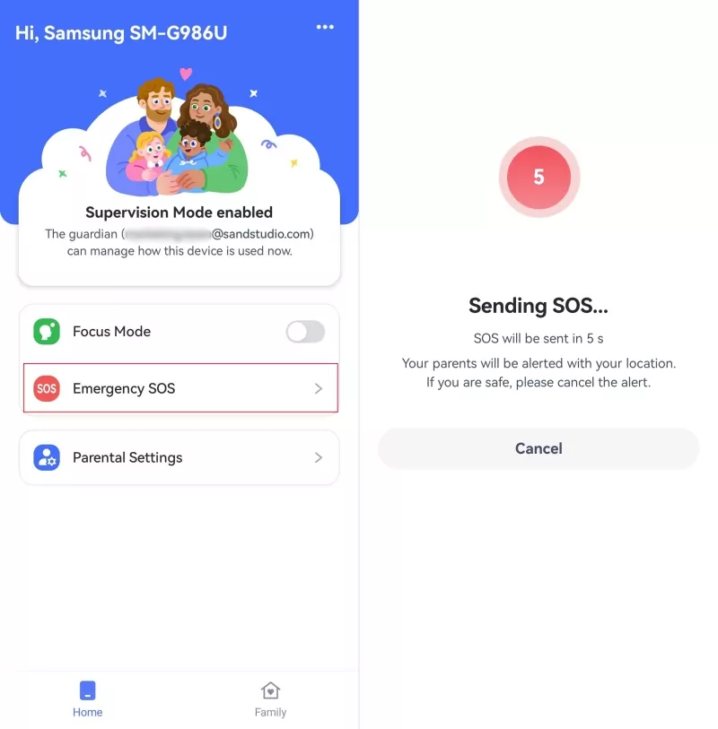 tap SOS in AirDroid Kids
