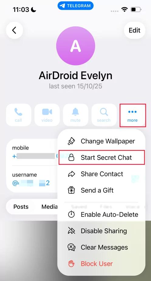 iPhone’da Telegram’da gizli sohbet başlat